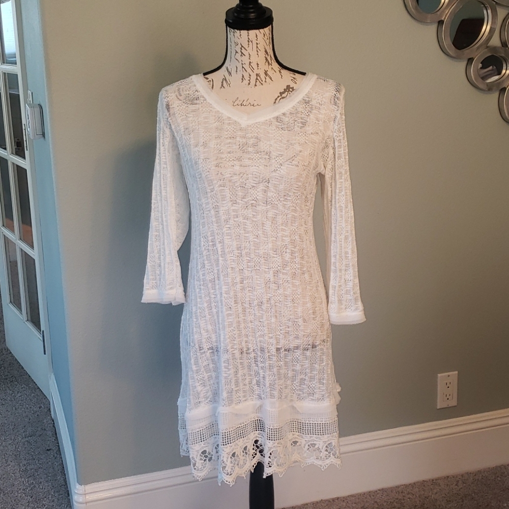 Monoreno Crocheted White Dress/tunic